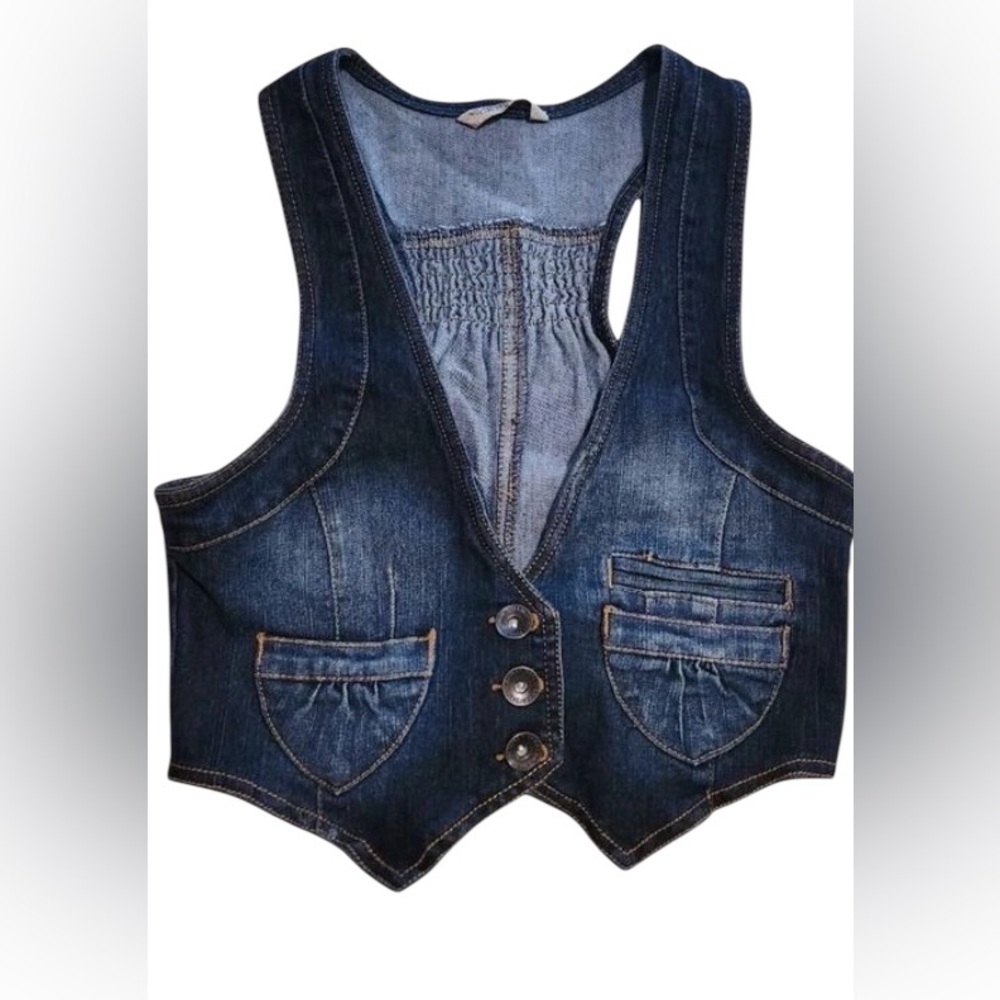 Highway Jeans Vintage Blue Medium Wash Denim Vest. Size Large like new button up